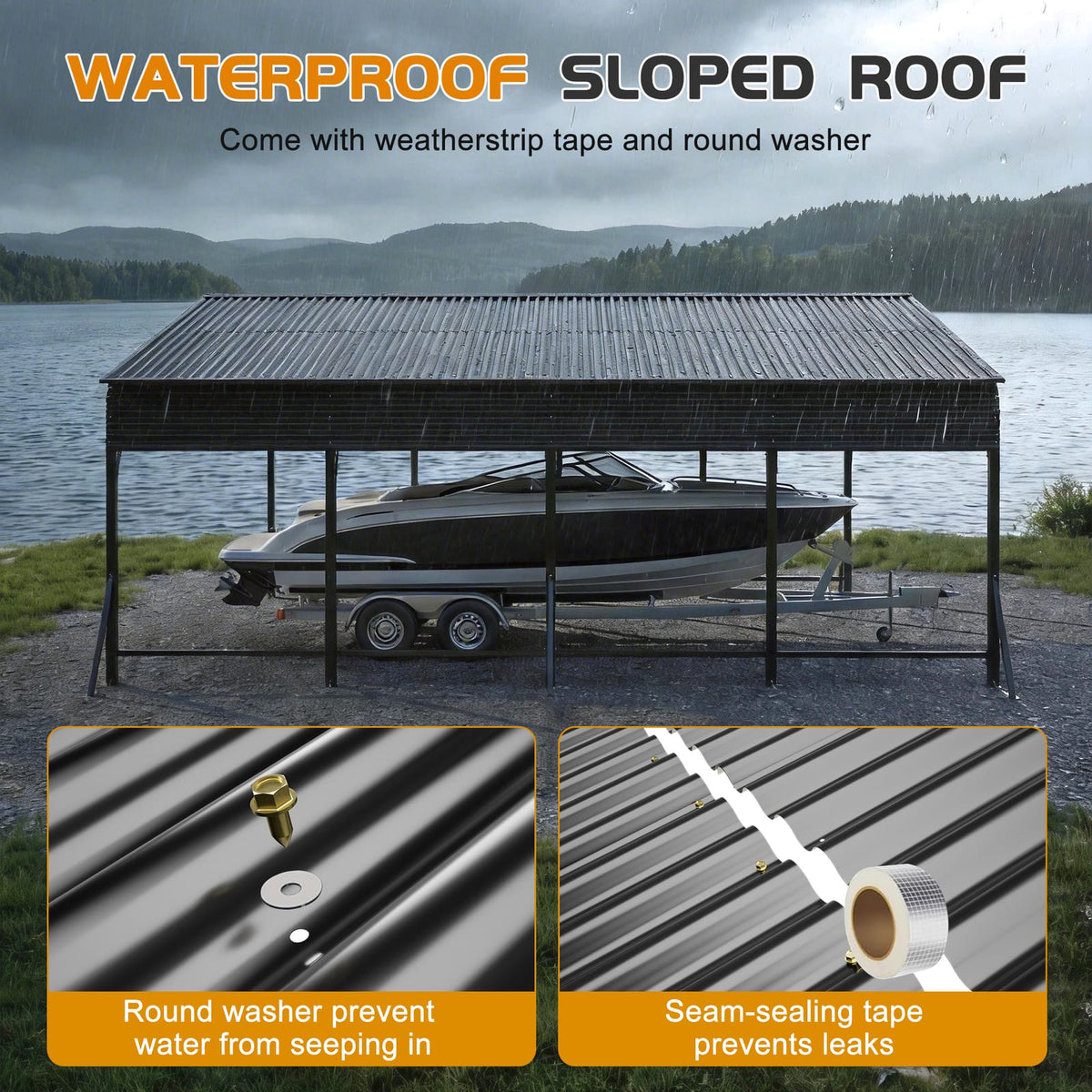 20x20 Ft Black Metal Carport for Garden or Poolside Use