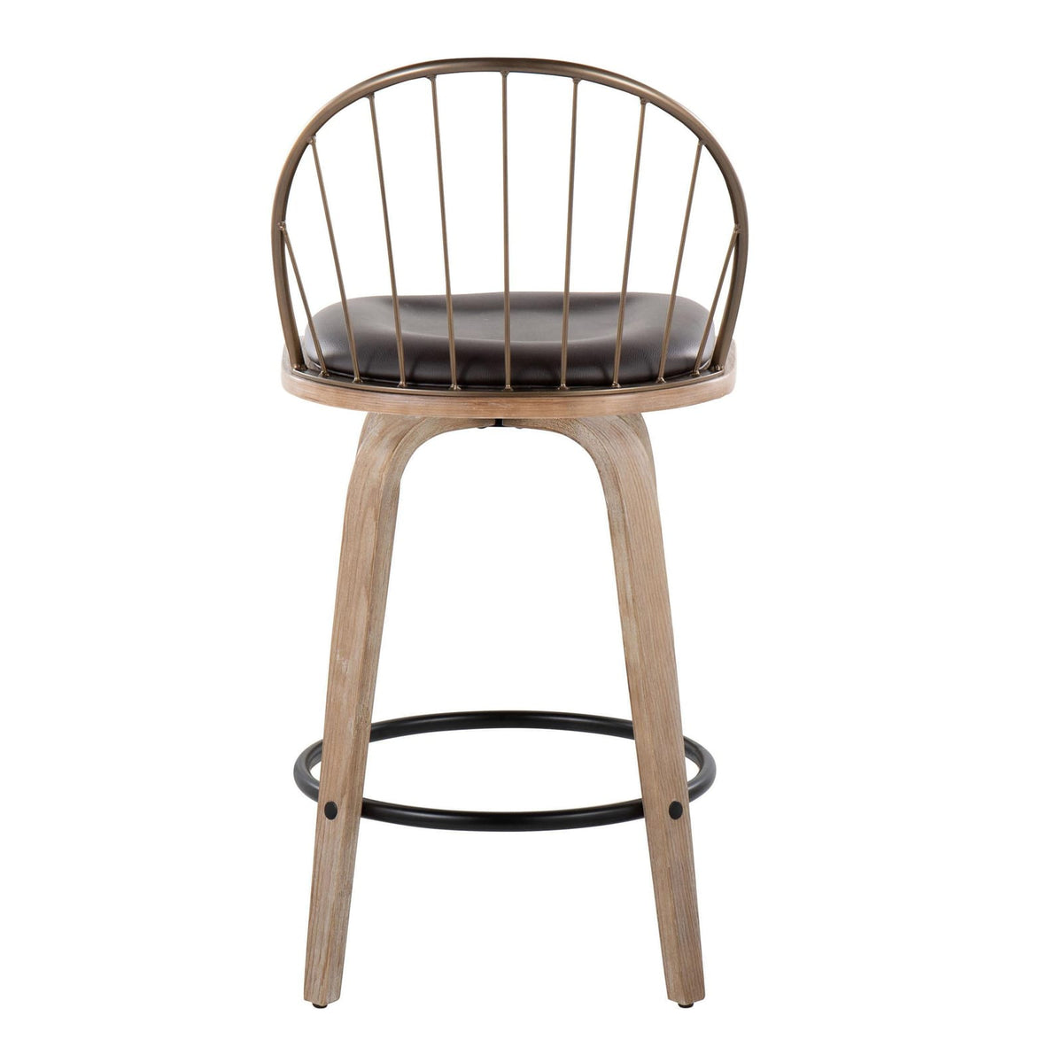 20.75" Brown White Washed Faux Leather Counter Stool Set of 2
