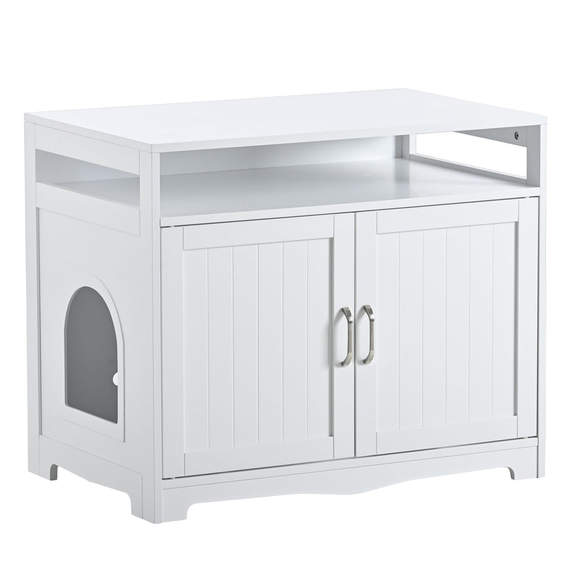 Large White Cat House Litter Box Furniture - 31.5" Storage Bench