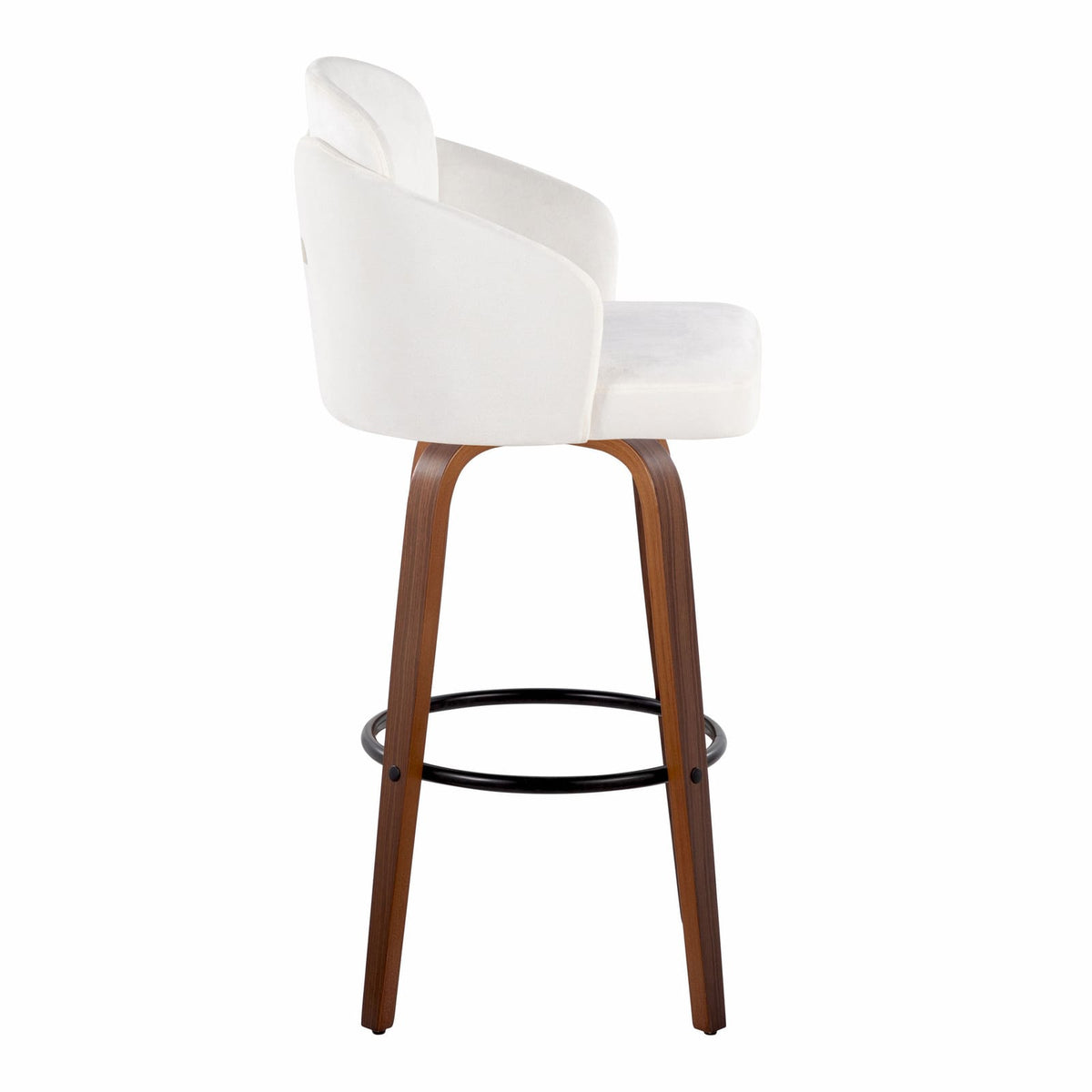 Fixed-Height Barstool Set - Cream Velvet, Walnut Wood