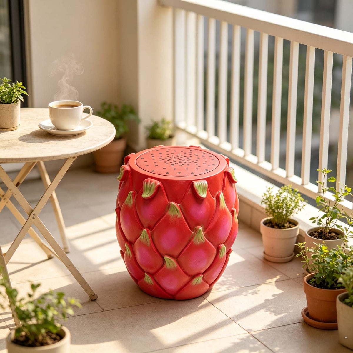 Art Deco Resin Dragon Fruit Stool for Garden or Poolside Decor