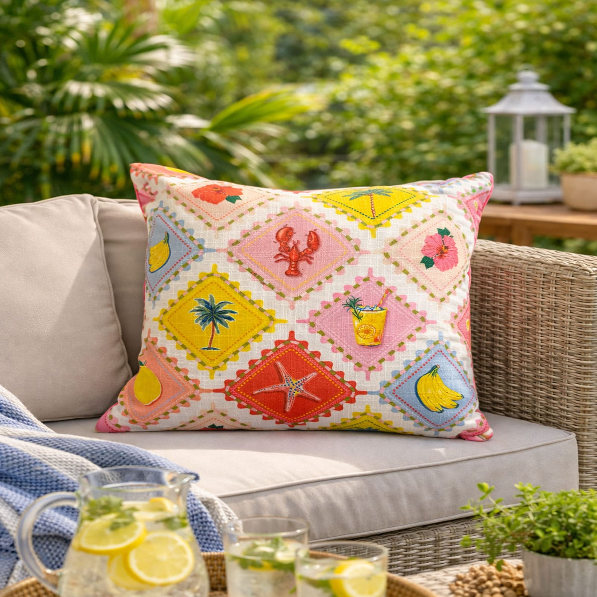 Outdoor Pillows Set of 2 - Multi Color Polyester