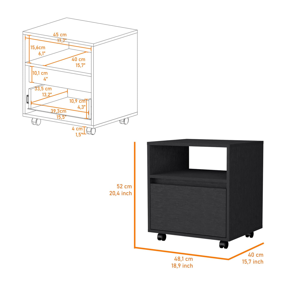 Wenge 1 Drawer Nightstand - Bedroom Storage
