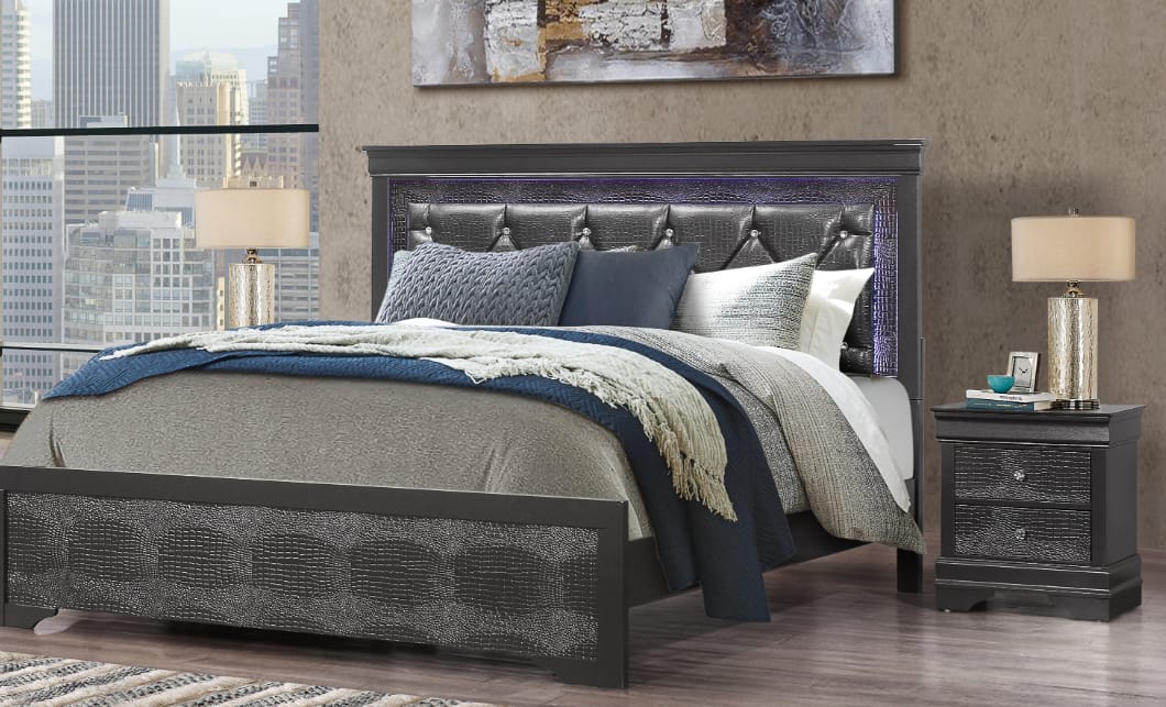 Full Grey Metallic Bed Frame with Led Lighting