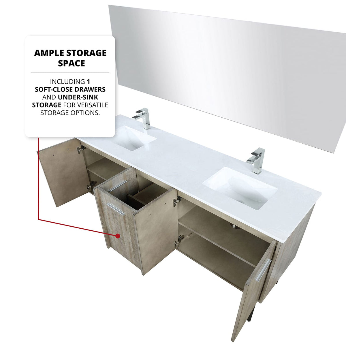 Rustic Acacia Double Bath Vanity - Storage & Quartz Top