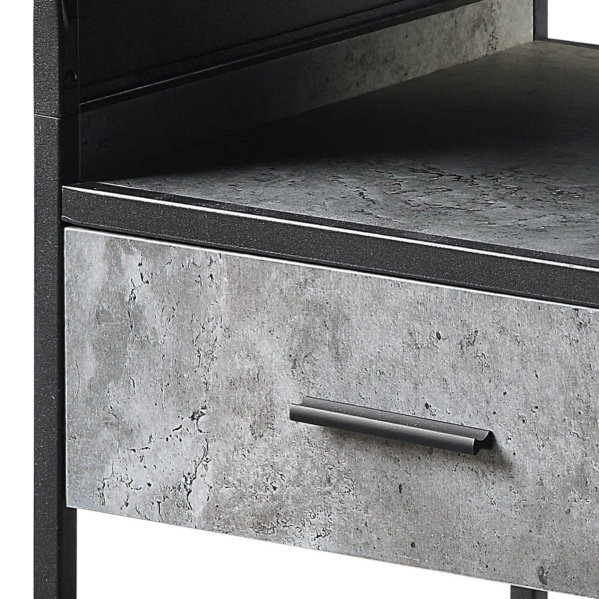 Concrete Grey and Black 1-Drawer End Table - Modern Storage Side Table