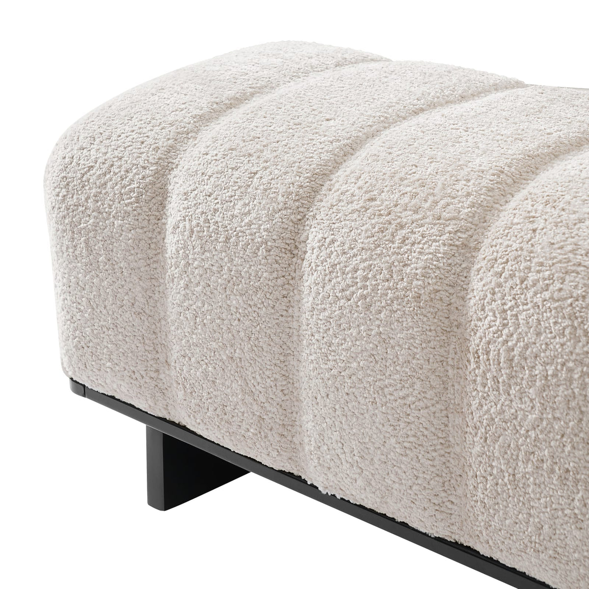 Beige Faux Fur Dining Bench with Rubber Wood Legs for Living Area for Dining Room