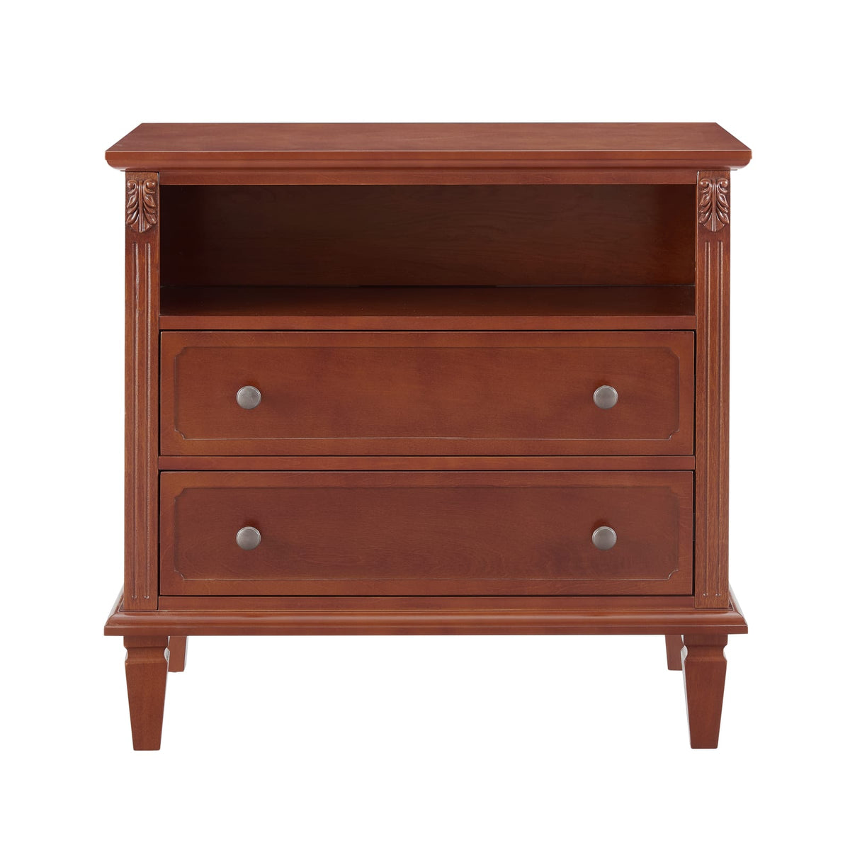 Walnut Nightstand with USB & Outlets - 2 Drawers, Storage for Bedroom