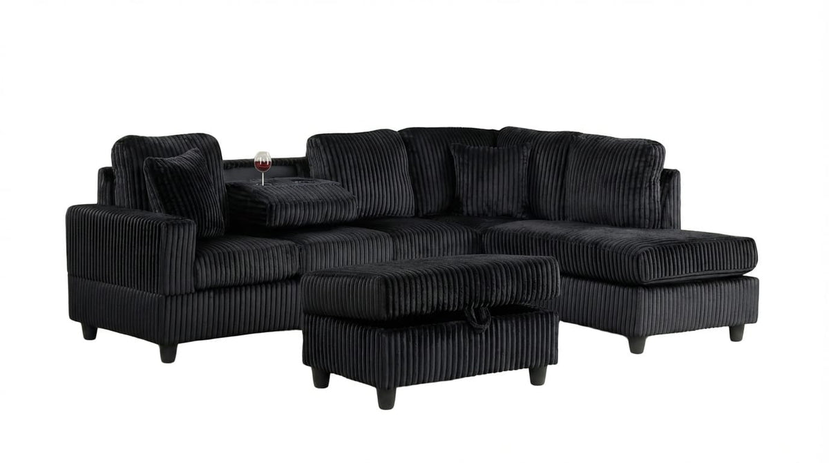 102" Black Linen Sectional Sofa - 5 Seat L-Shaped Couch