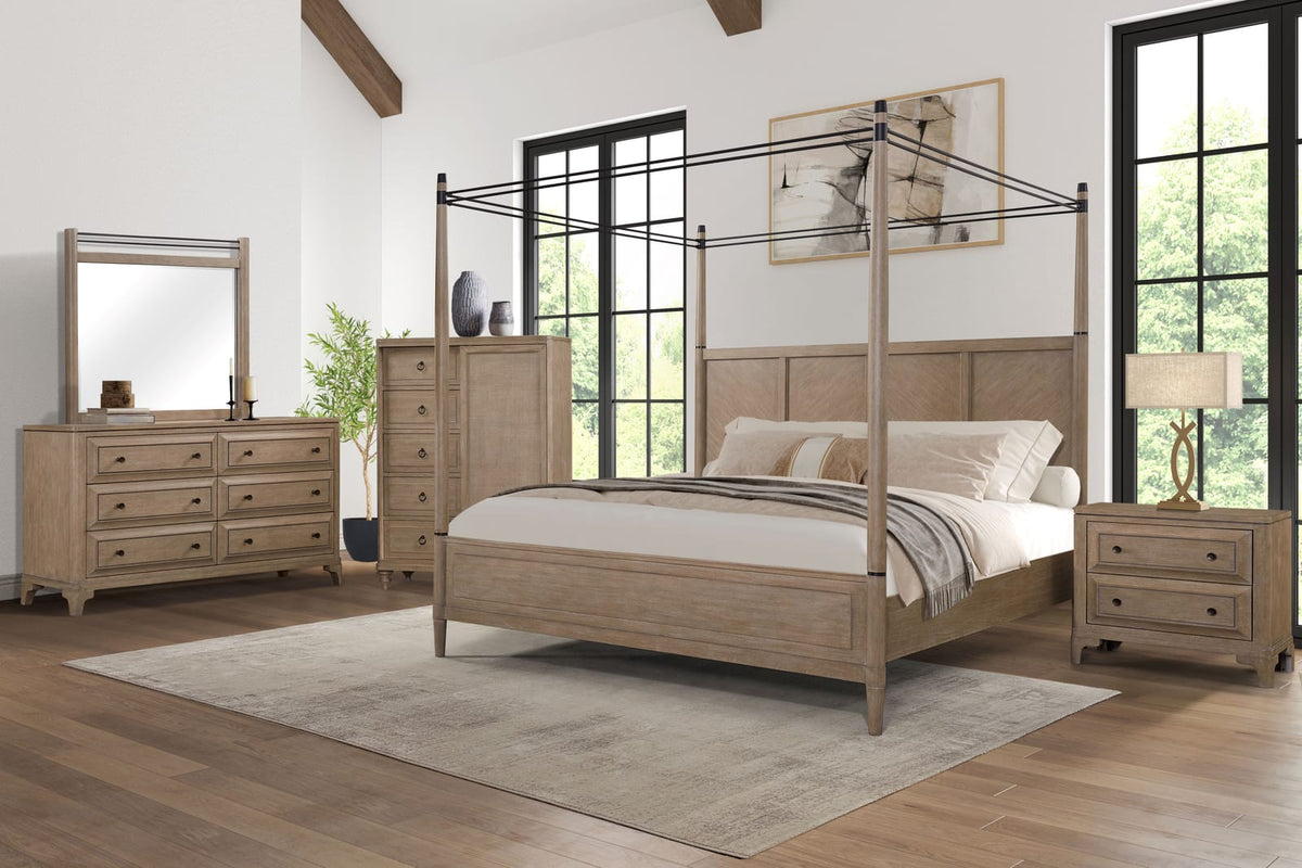Modern 6 Drawer Dresser Sand Finish - Solid Wood MDF
