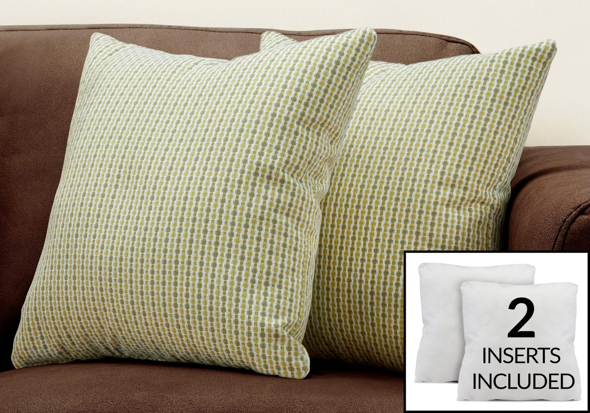 Set of 2 Square Throw Pillows - Green Dot Design 18x18 Inches