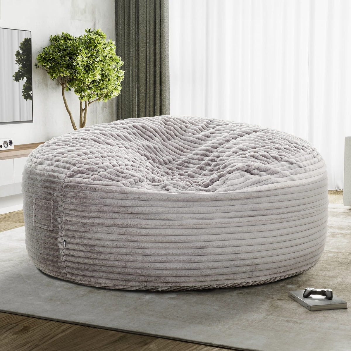 Light Gray Oversized Bean Bag - Soft Memory Foam Sofa Chair for Living Room