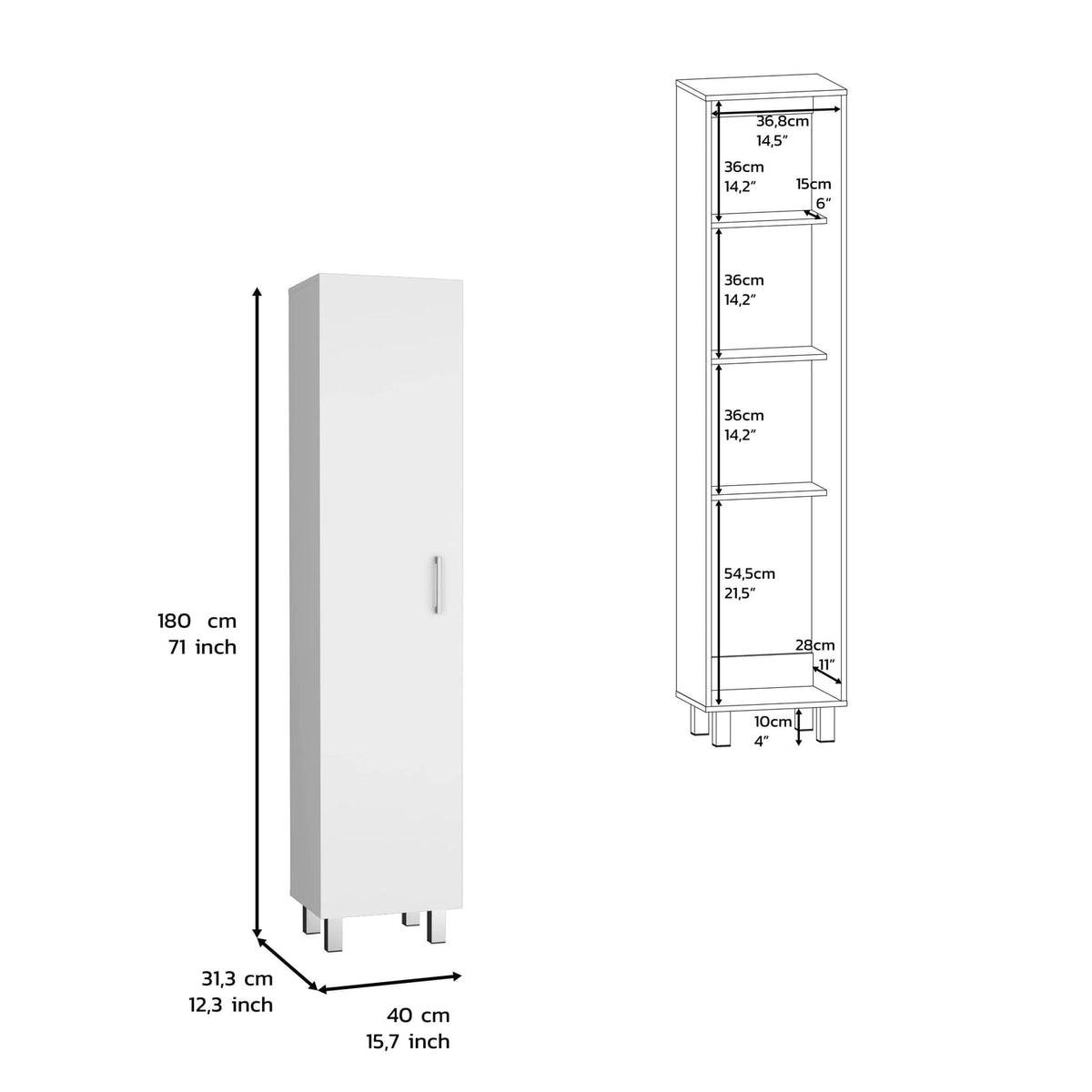 White Particle Board Storage Cabinet with Shelves and Hangers for Living Room