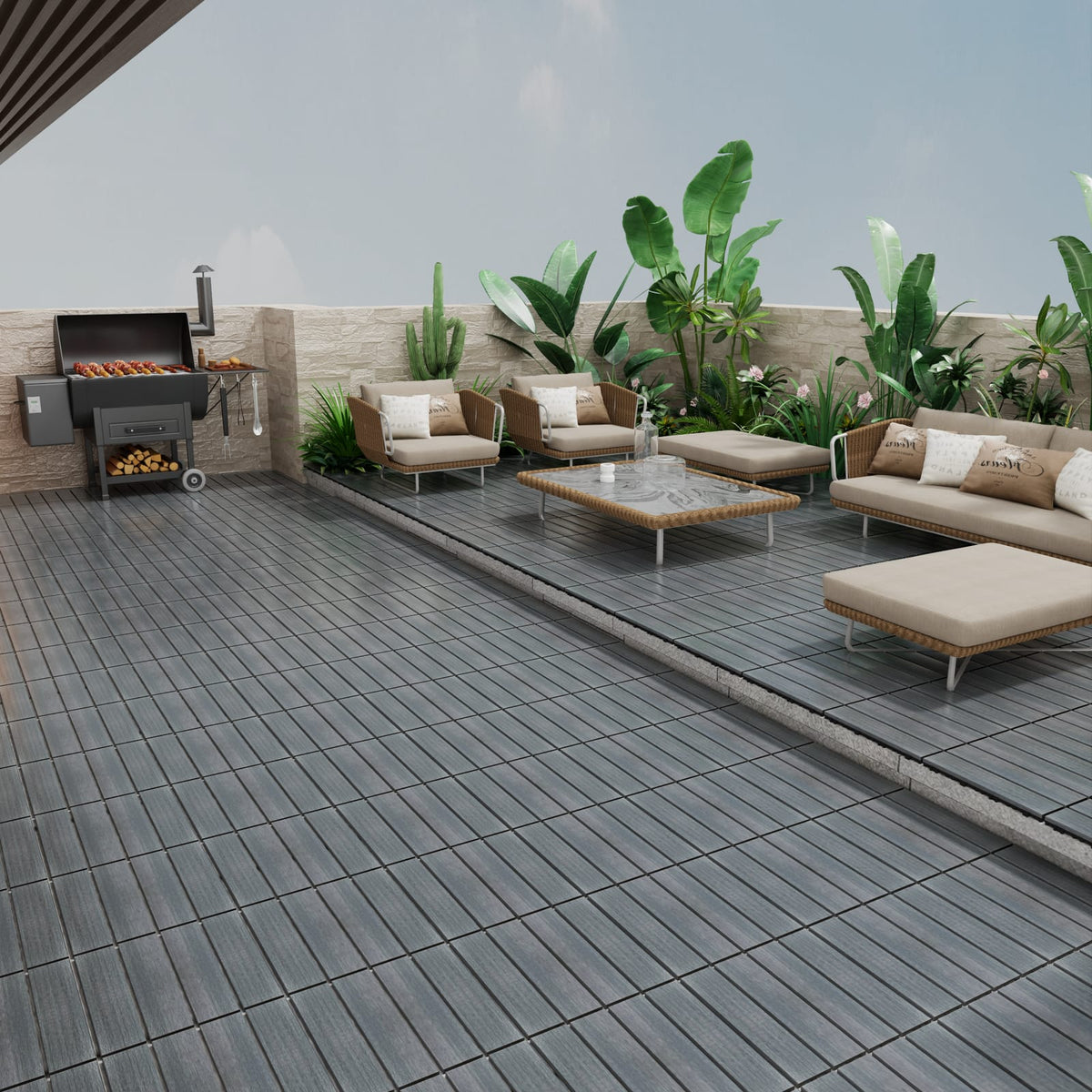 Dark Gray WPC Deck Tiles - 22 Pack for Outdoor Patio & Indoor Use