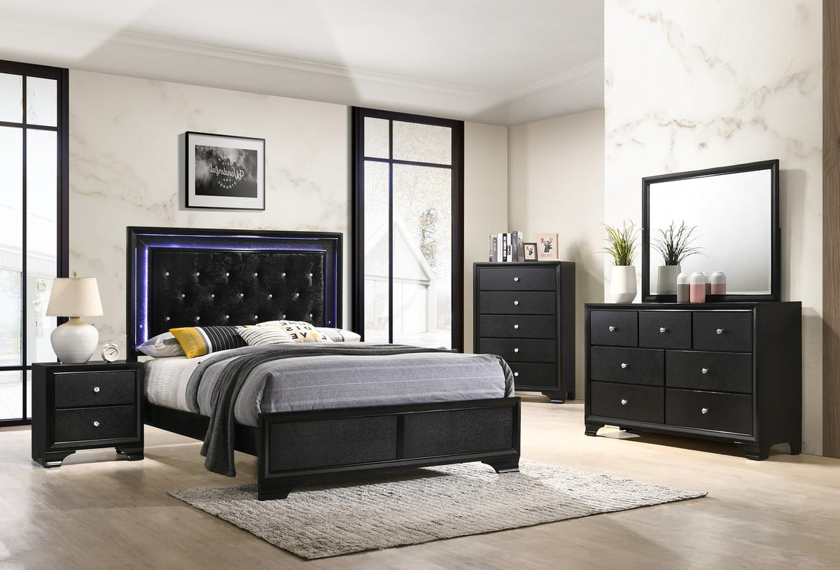 Modern Black Upholstered Bed - Full Size Comfort