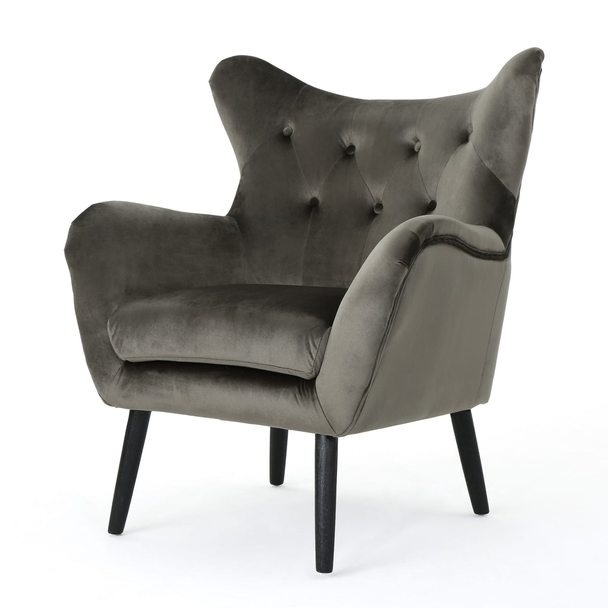 Grey Velvet Wingback Armchair - 34.25" for Living Room