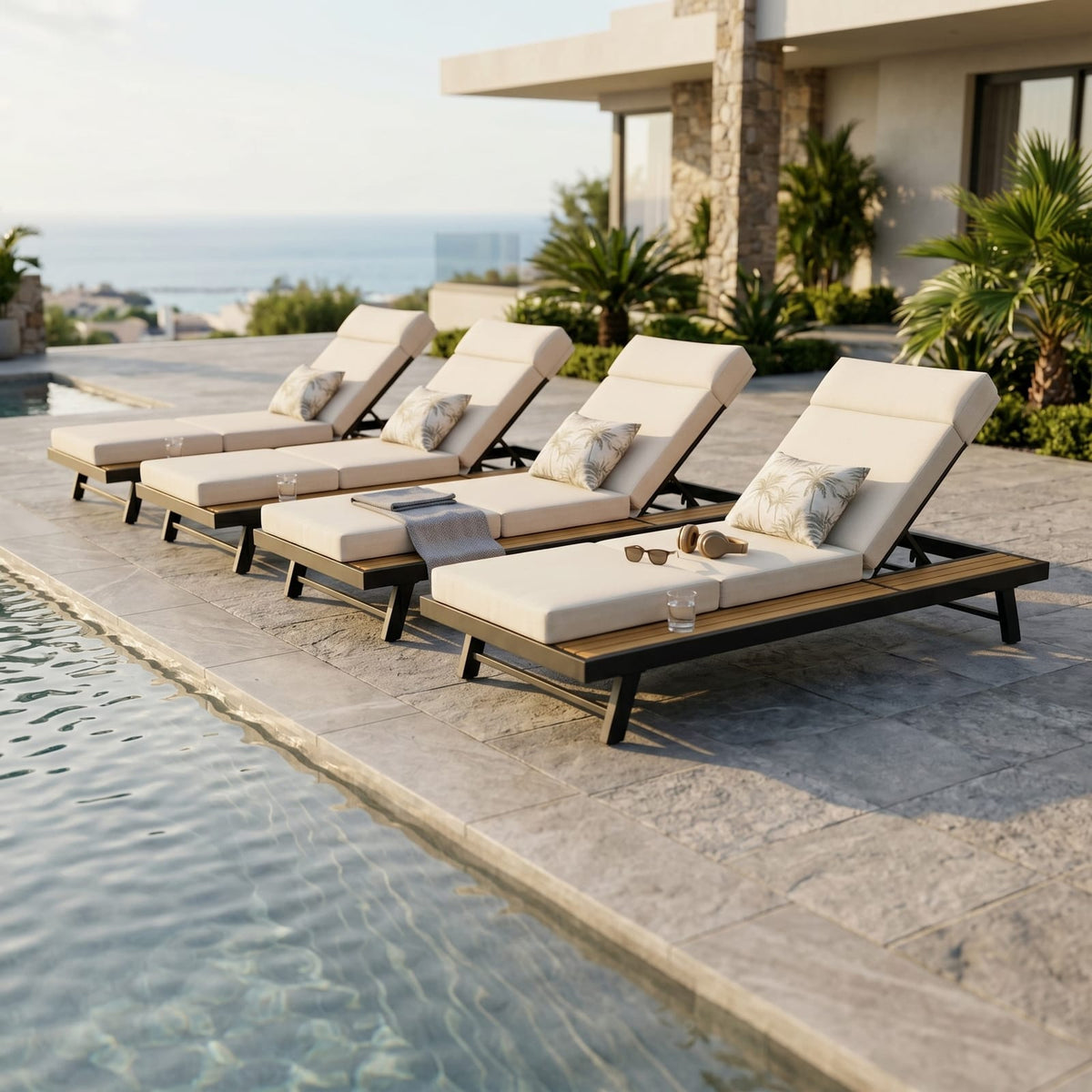 Teak Acacia Outdoor Chaise Lounge Set for Poolside Relaxation