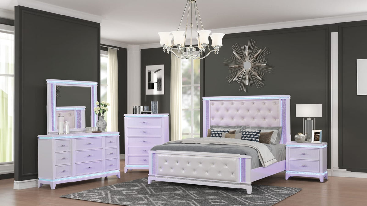 King Size White Wood Bed Frame with Tufted Headboard for Bedroom