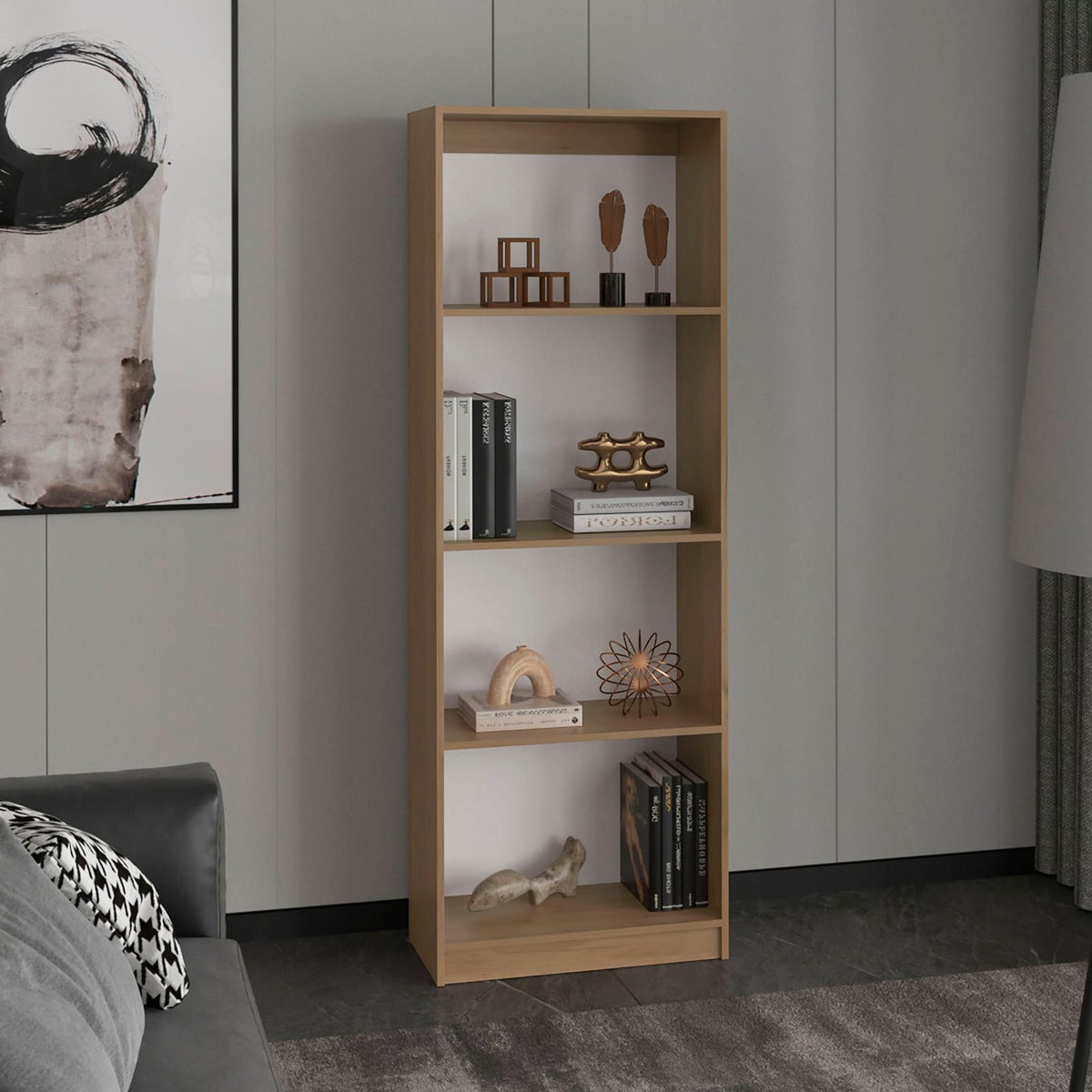 Beige 5-Shelf Bookcase - Modern Display Unit