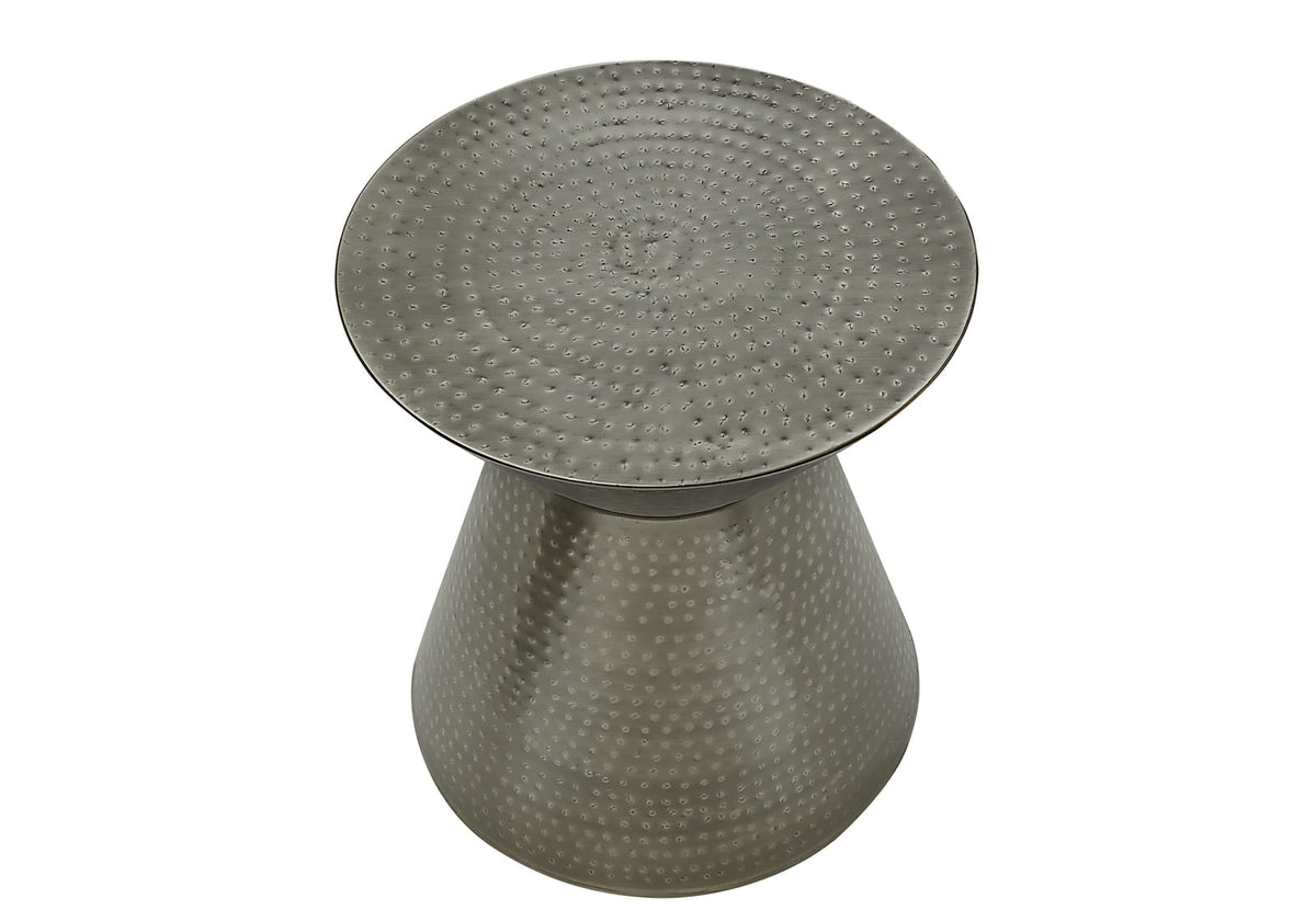 Silver Metal Accent Table - 20" Drum Style Side Table for Living Room
