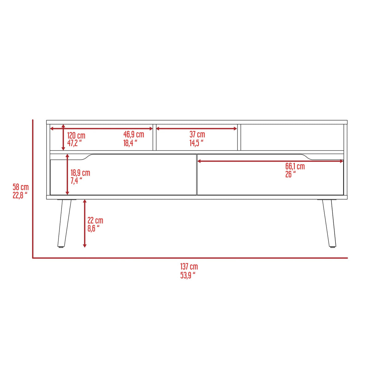 Walnut TV Stand for 50-59 Inch TVs for Living Room Apartments