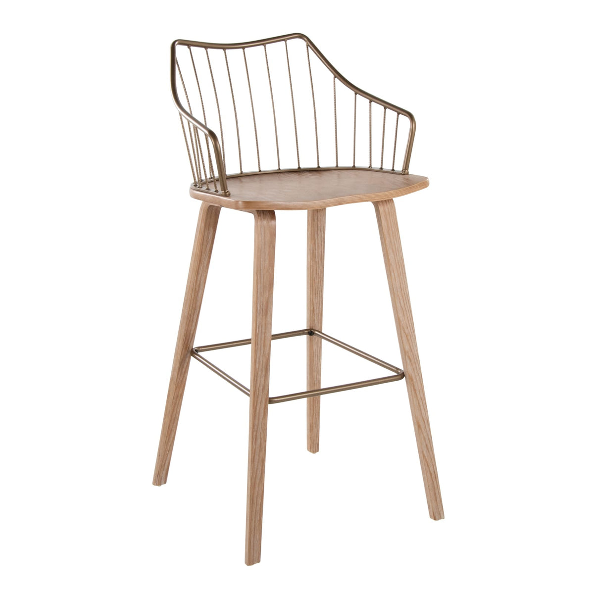 Fixed-Height Barstool - Whitewashed Wood & Antique Copper Metal
