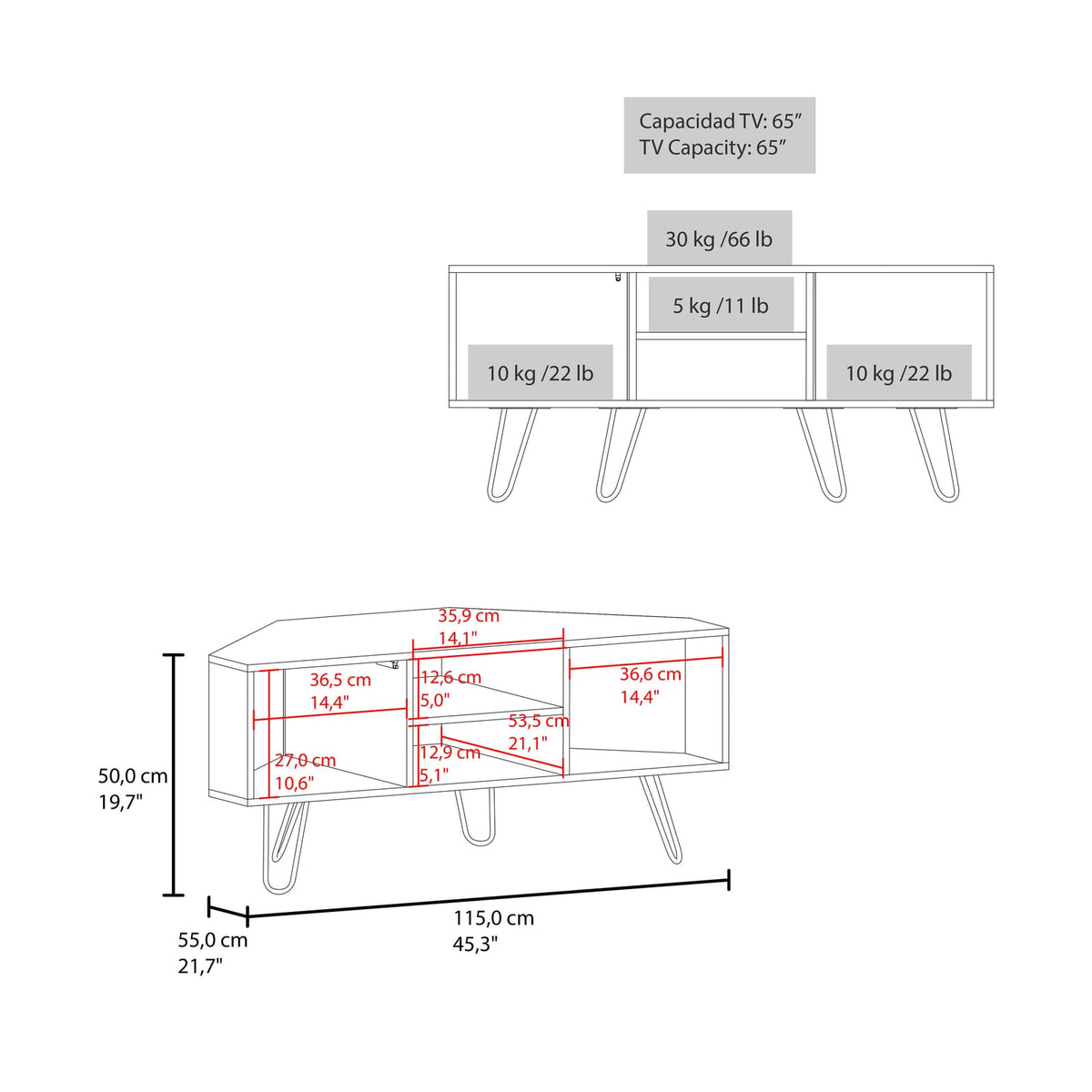 Lancaster Corner TV Stand - Black MDF Storage