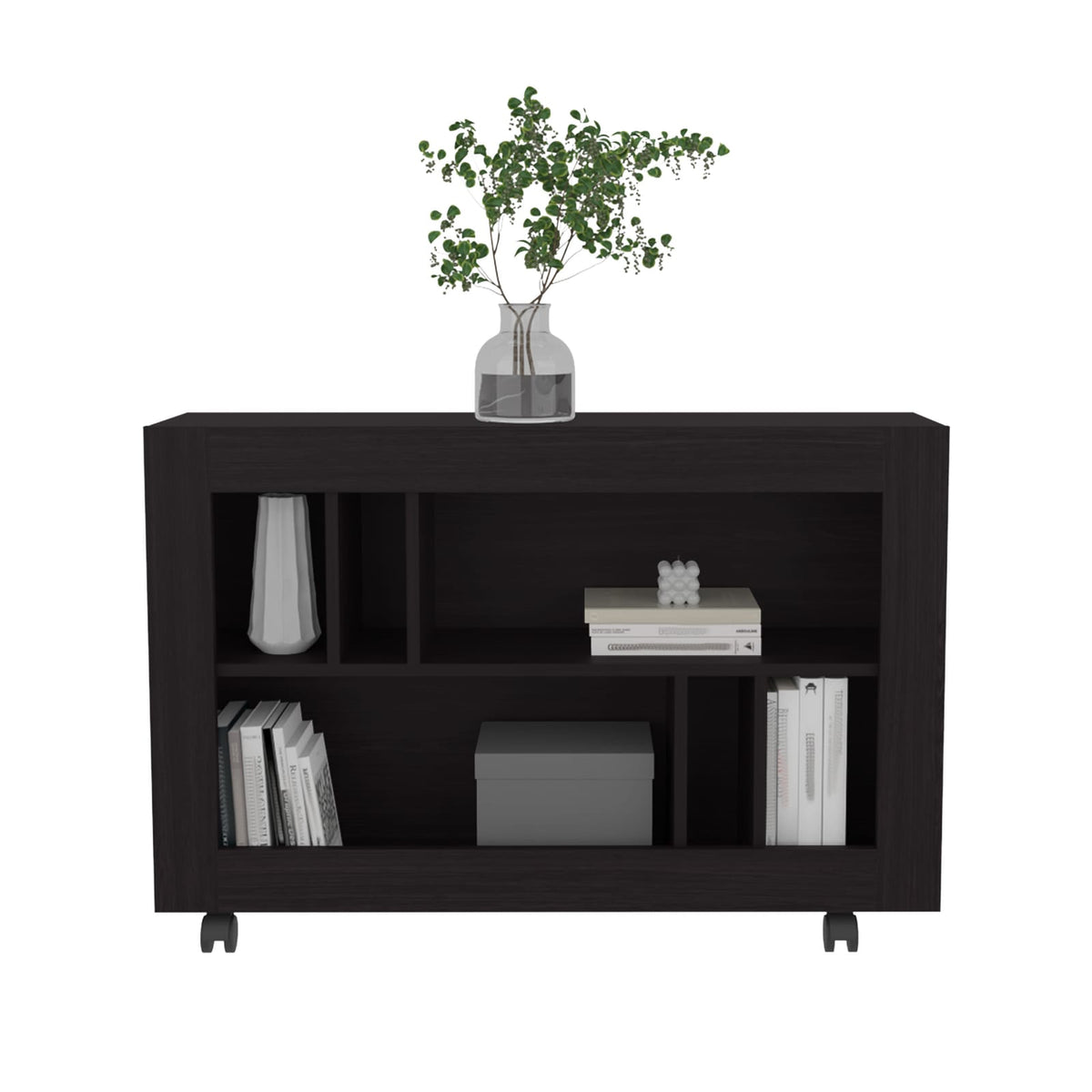 Joge 37.4" Wide Console Table - Black MDF Storage Cart