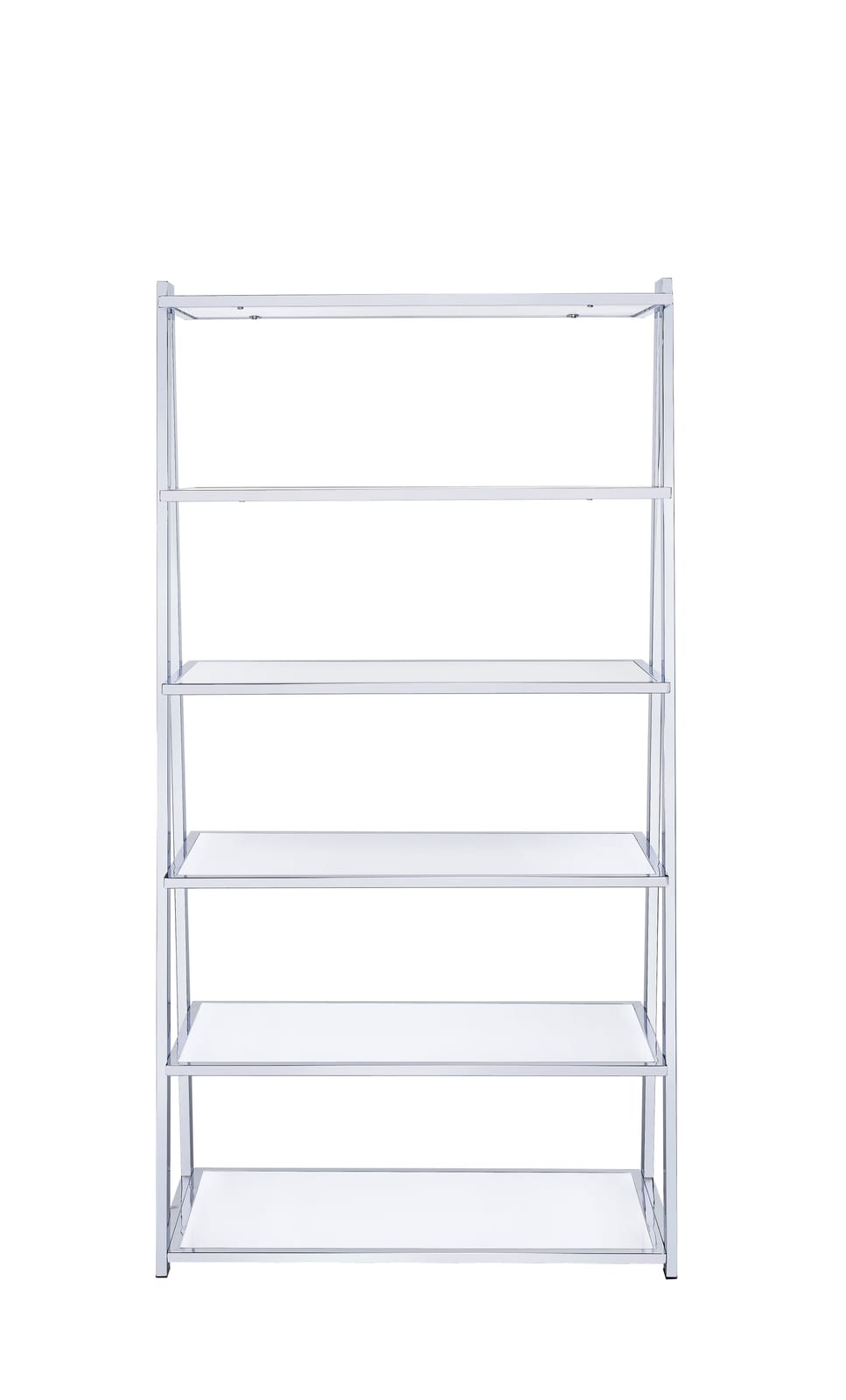 Chrome & White High Gloss Bookshelf - 6 Shelves for Living Room