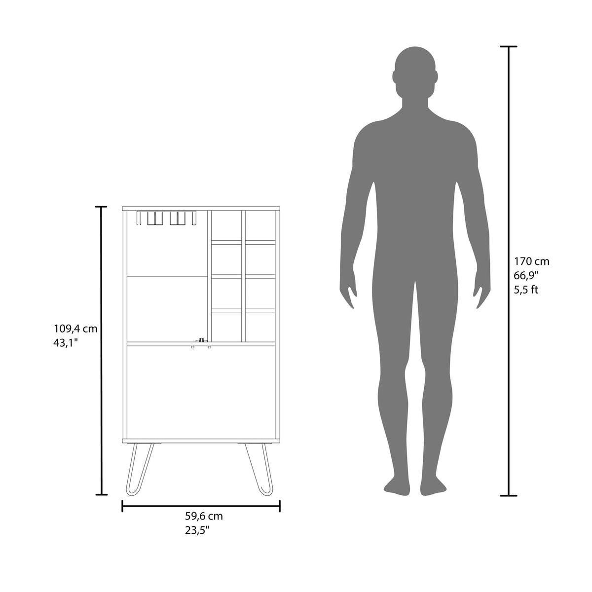 White Washed Oak Bar Cabinet with Glass Display for Living Room Storage