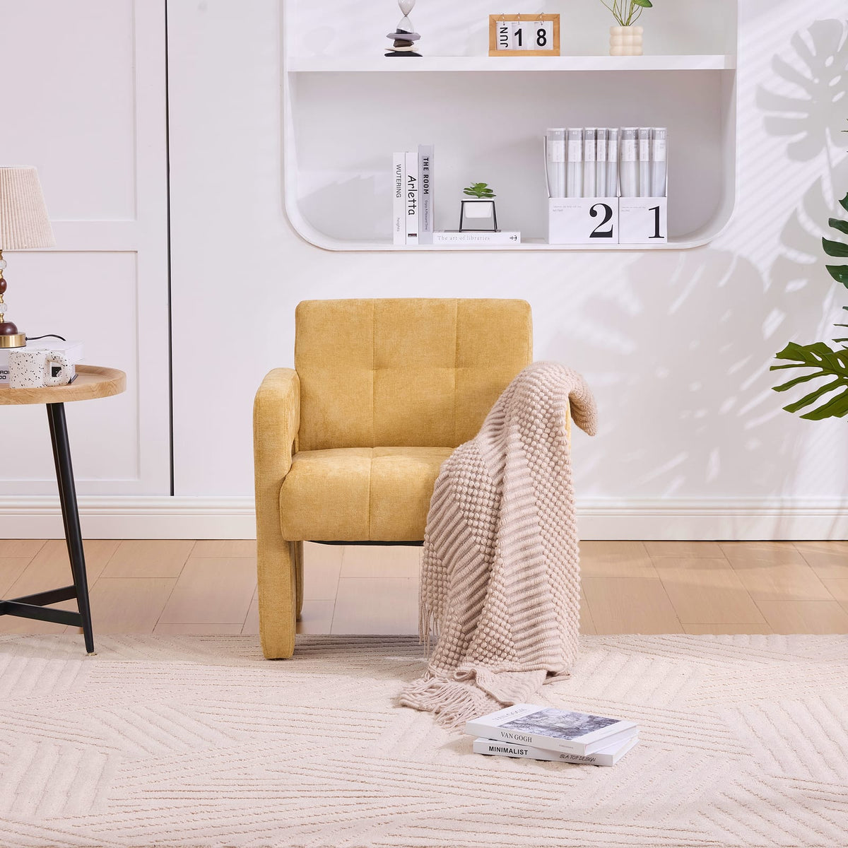 Mustard Yellow Chenille Armchair - Modern Single Chair
