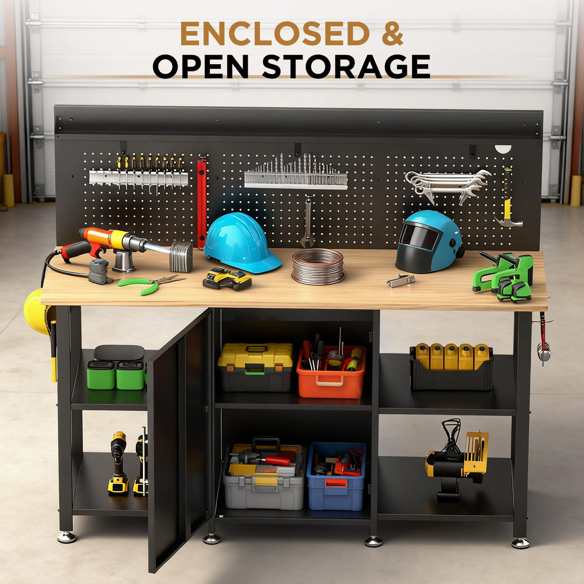 60" Heavy Duty Workbench with Storage - Black MDF Metal