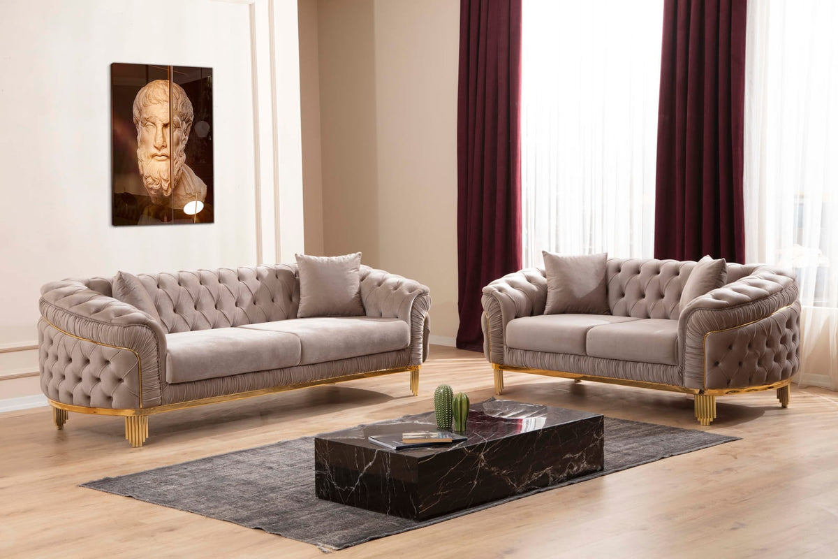 Vanessa Loveseat - Taupe Velvet Comfort