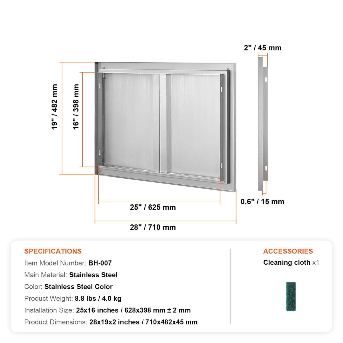 Stainless Steel Outdoor Kitchen Door for Barbecue Island