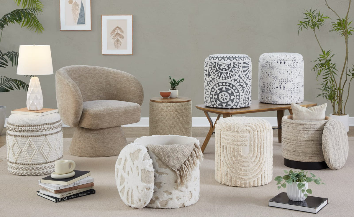 Ivory Cotton Ottoman with Removable Lid for Stylish Bedroom Decor for Living Room