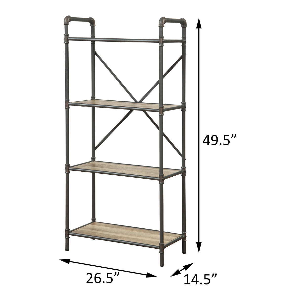 Antique Oak & Grey 4-Tier Bookcase - Industrial Display Shelves