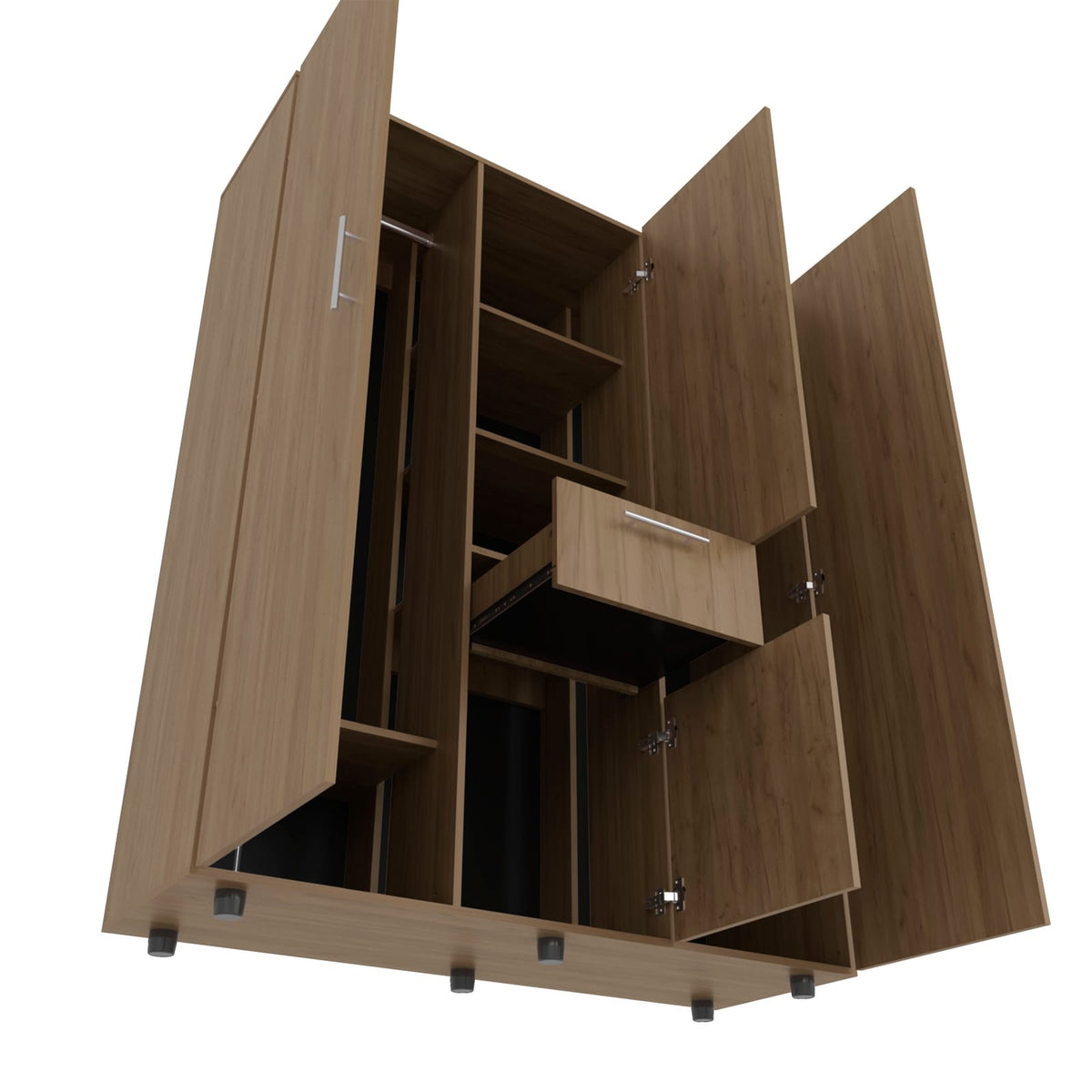 Natural Wood 2-Door Dresser with 5 Shelves for Bedroom