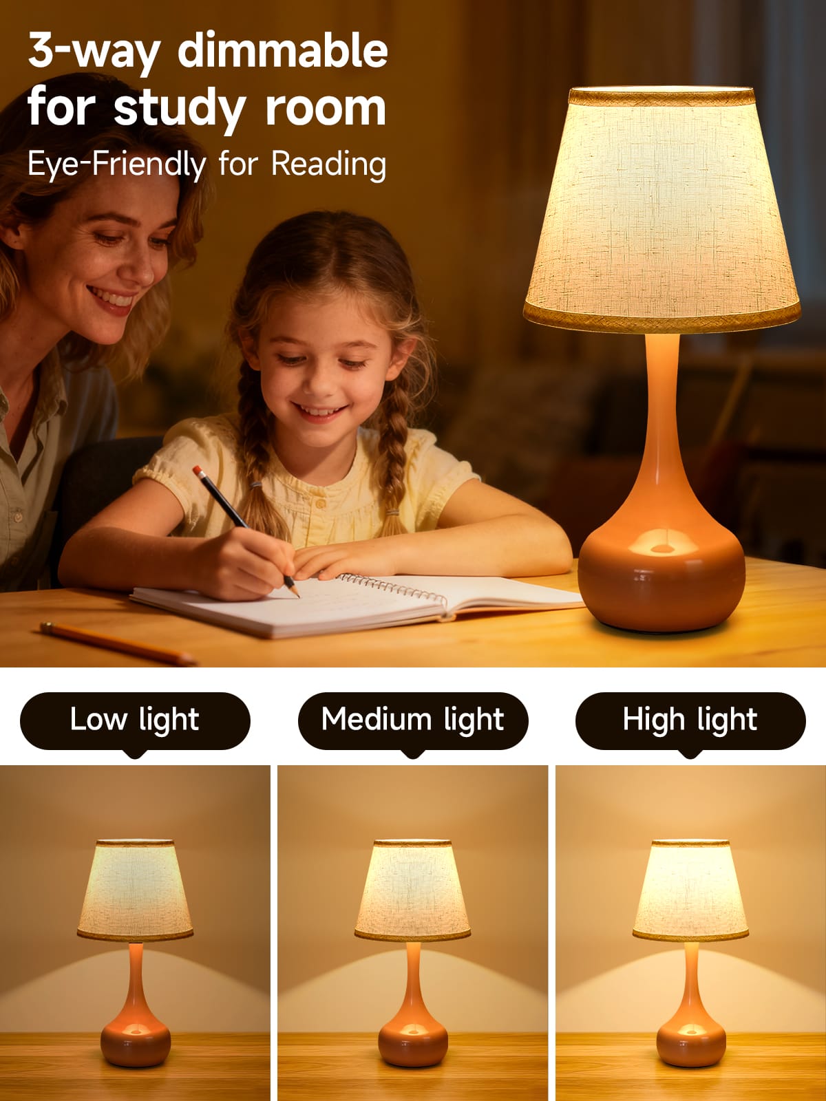 Pink Iron Table Lamp - 8.7" Bedroom Nightstand Light