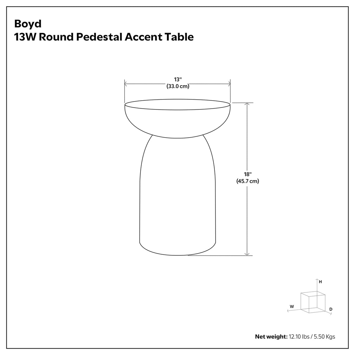Boyd 13 Inch Ribbed Accent Table - Black Wood for Living Room