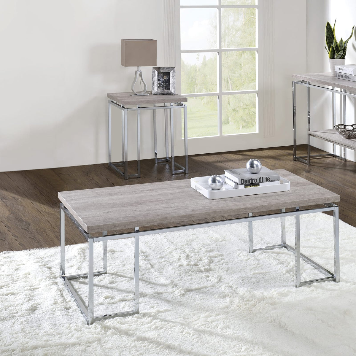 Natural Oak and Chrome End Table - Modern Storage Side Table