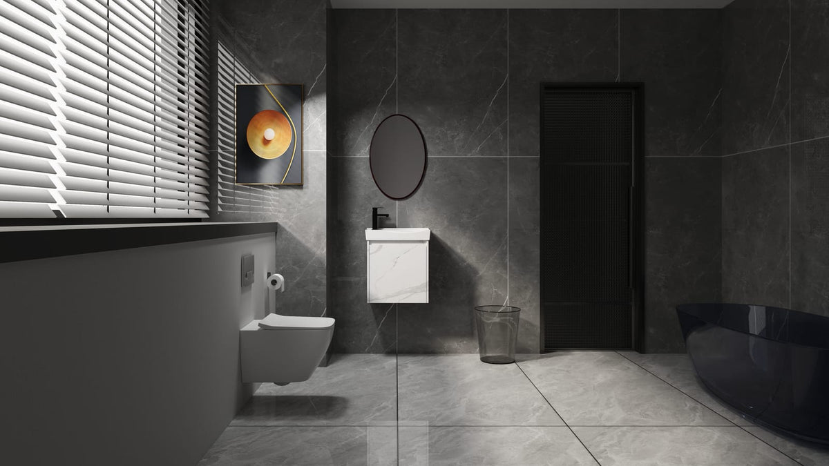 Carrara White Bathroom Vanity with Ceramic Sink - 19.69" Storage Cabinet