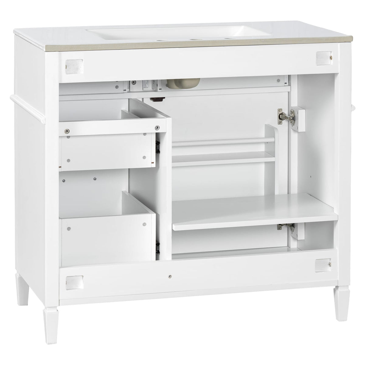 36 Inch White Solid Wood Vanity for Bathroom Renovation with Smart Storage