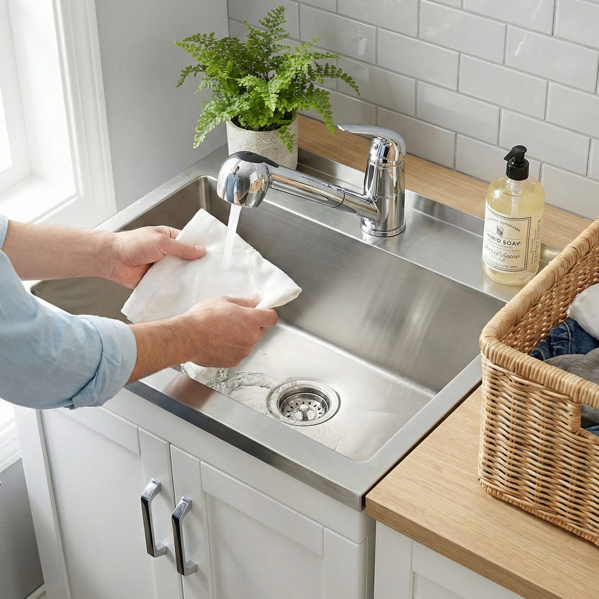 White Wood Bathroom Vanity Cabinet with Sink and Faucet