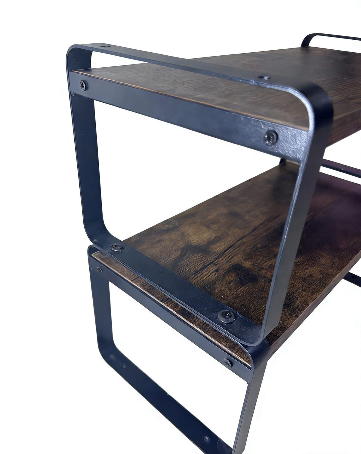 2 Tier Black Metal Shelf - Rustic Wood Display Shelves for Living Room