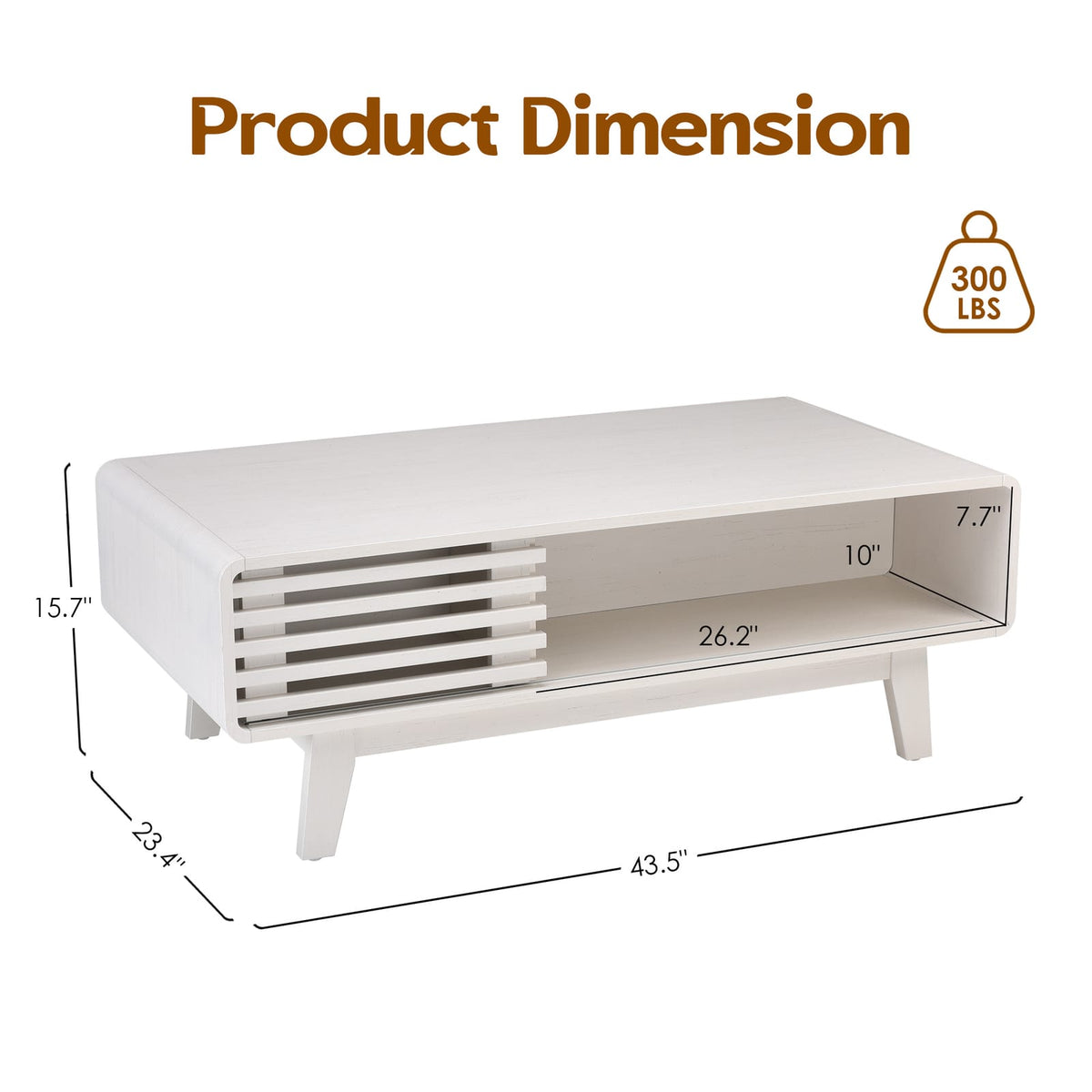 Large White Wood Coffee Table with Storage Compartments for Living Room