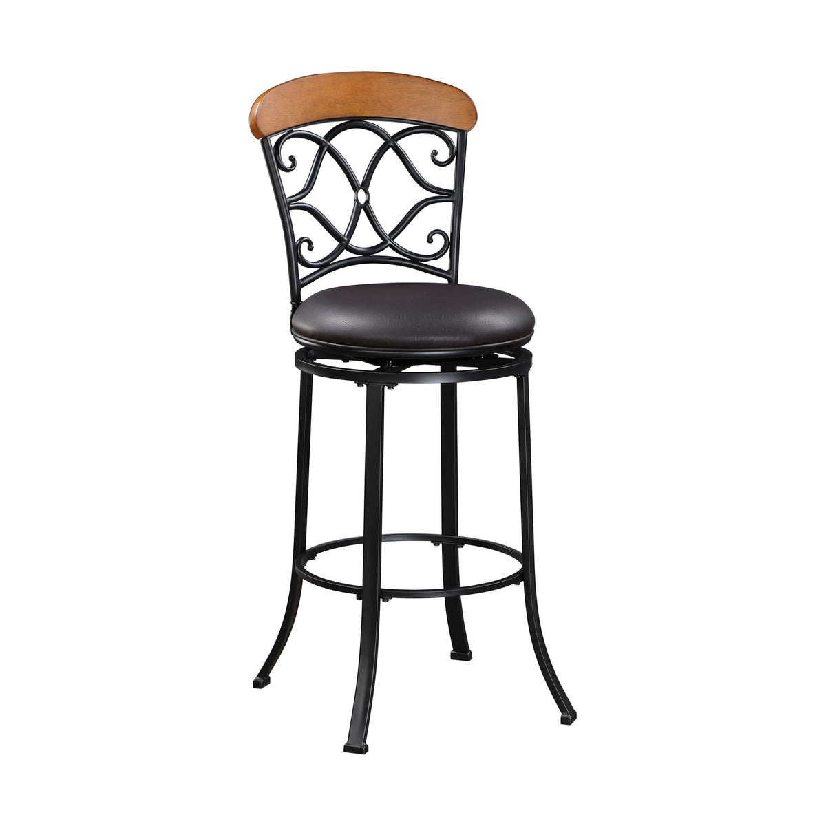 Black Metal Pub Height Swivel Chair - Faux Leather Dining Seat