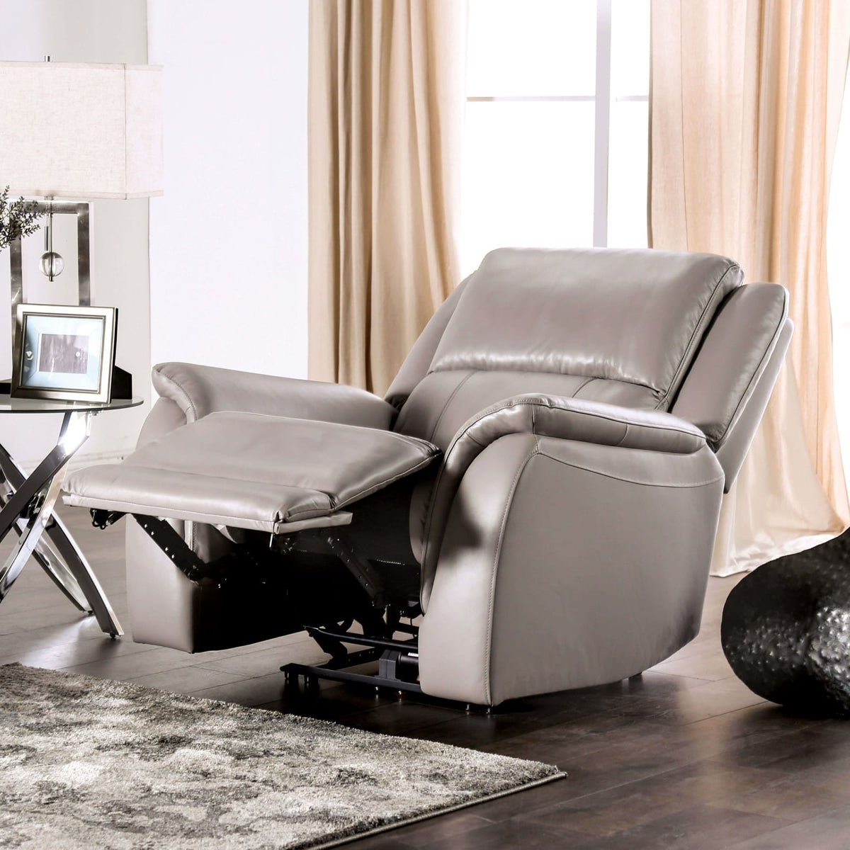 Light Gray Power Recliner - Transitional Style, 1pc Comfort