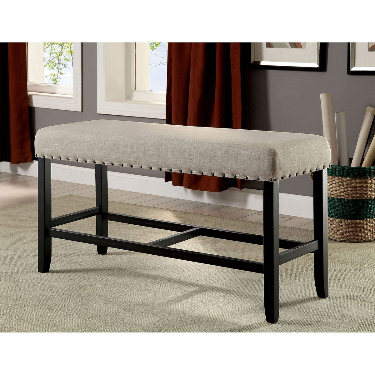 Solid Wood Dining Bench with Black Accents for Rustic Industrial Style