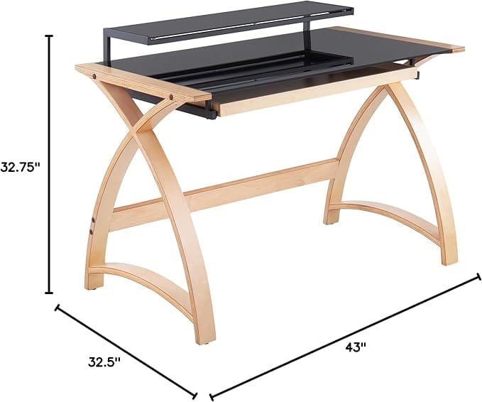 Black Wood Glass Office Desk with Hutch - 32.5" W