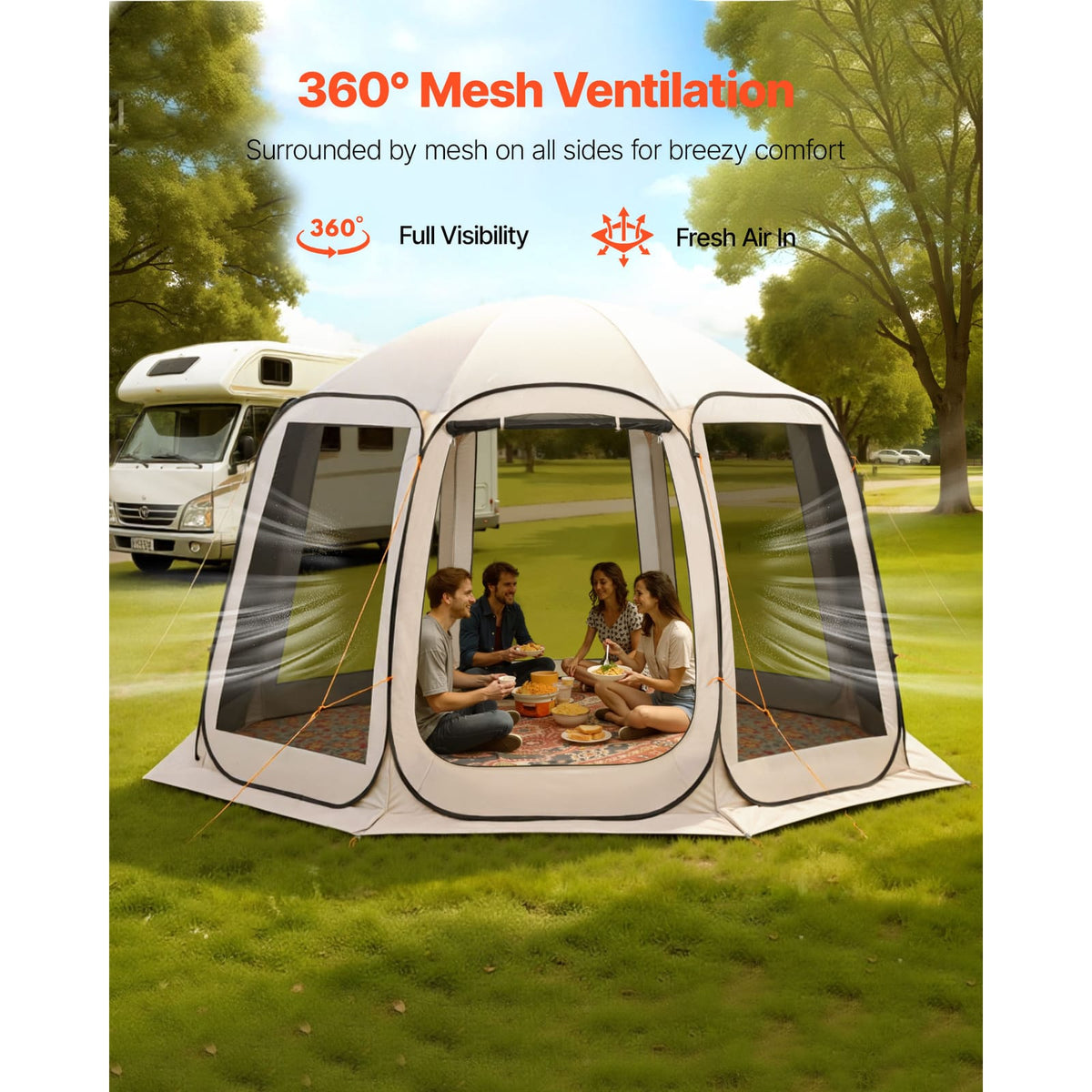 12 Person Beige Steel Pop Up Tent - Outdoor Screen House